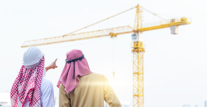 Saudi men and crane