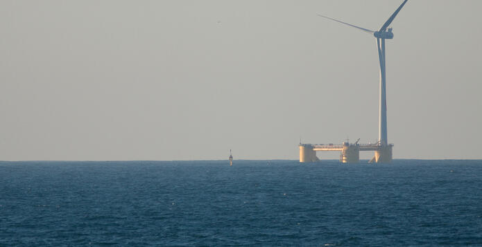 Floating wind turbine installed 4 km offshore of Agucadoura