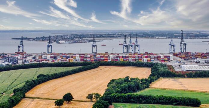 Aerial view of Felixstowe docks