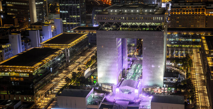 Cityscape of Dubai International Financial Centre at night