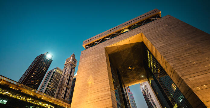 DIFC gate building at night