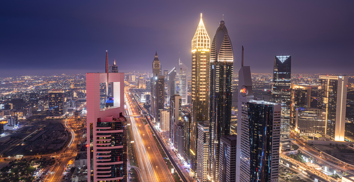 dubai night skyline card