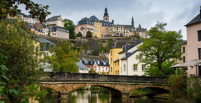 View from river to upper town of Luxembourg City