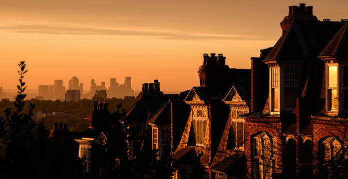 London houses and skyline in morning light