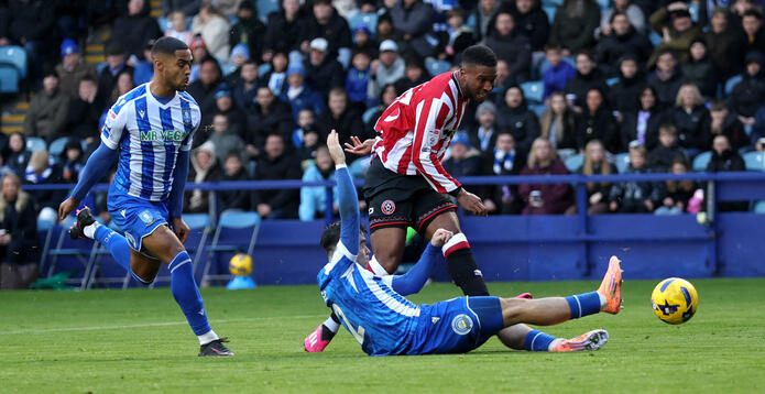 Tyrese Campbell of Sheffield United scores against Sheffield Wednesday