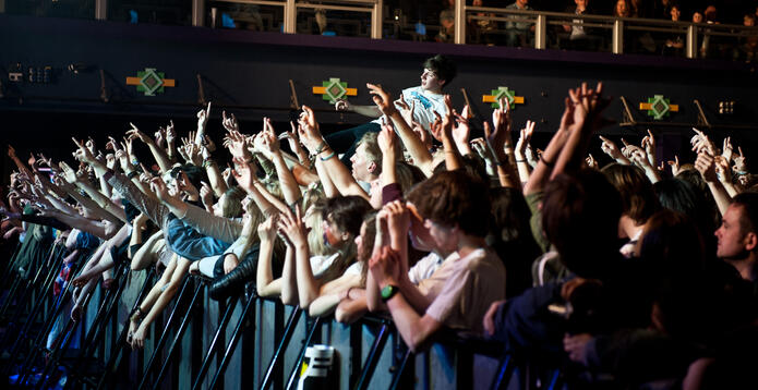 The Crowd watch on as Miles Kane Performs onstage during the NME Awards Tour at O2 Academy, Birmingham.