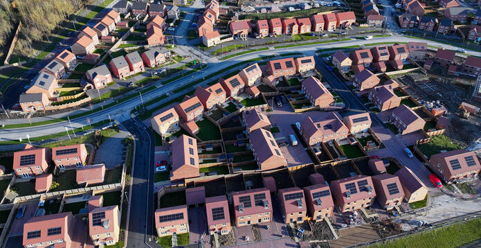 aerial view of recently built new homes