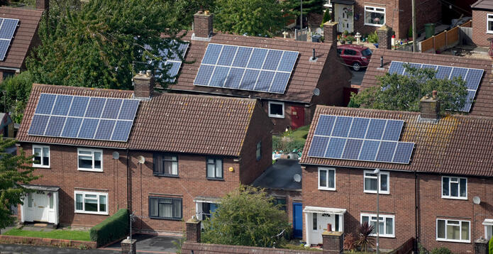 Solar panels on residential rooftops