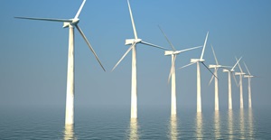 Offshore wind farm turbines on the ocean