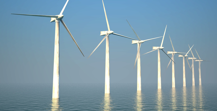 Offshore wind farm turbines on the ocean