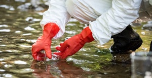 Scientist examining toxic water samples