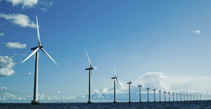 Row of offshore wind turbines