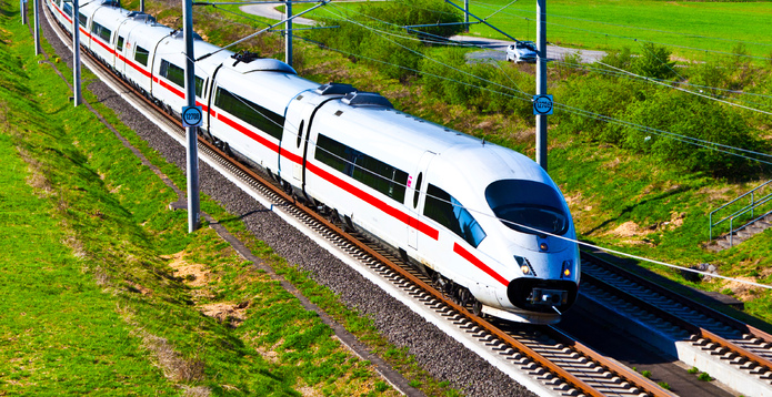 high speed train in open area card