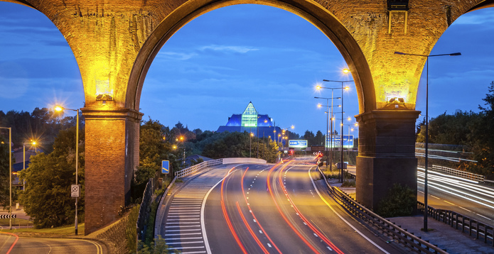 Railway viaduct over motorway infrastructure -695