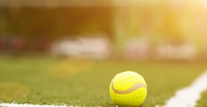 Tennis ball on grass court Card