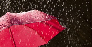 Red umbrella in the rain