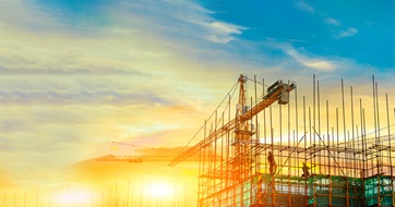 Construction project at sunset