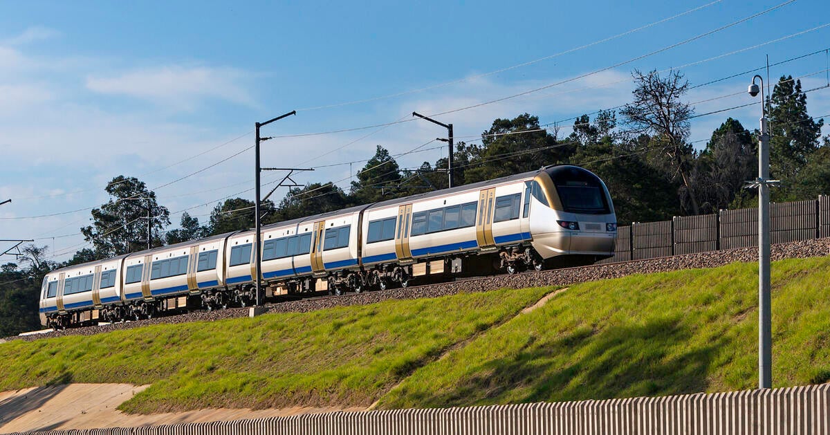 Metro train Gautrain seen going past towards OR Tambo Airport
