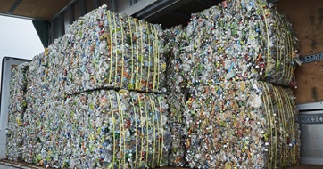 Waste packaging being recycled