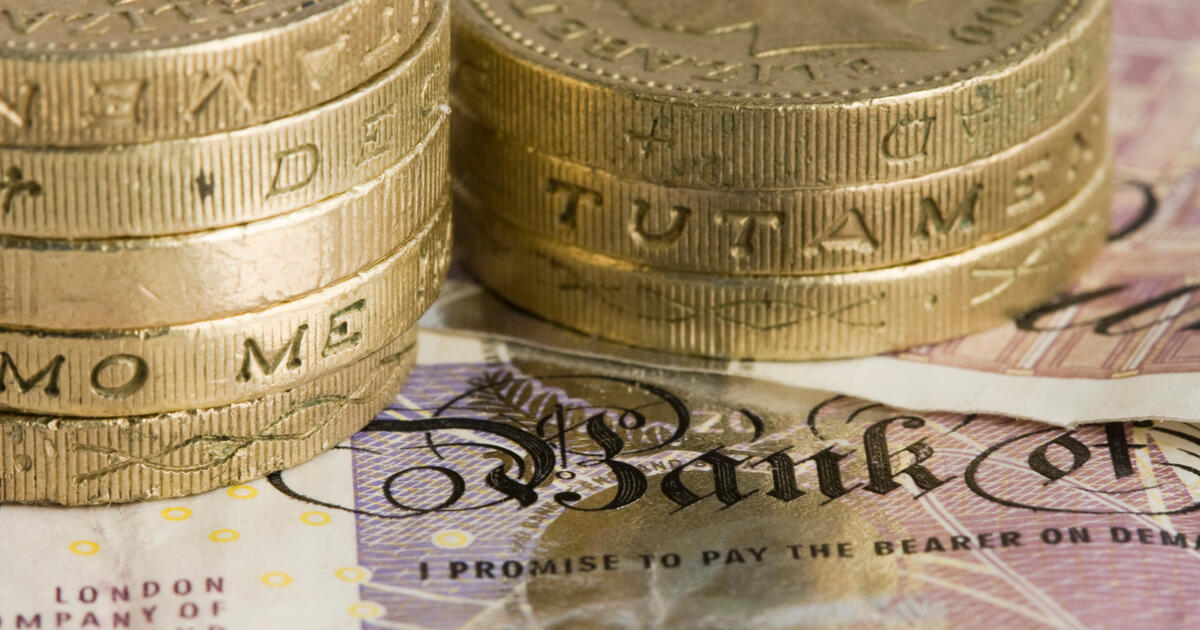 Coins on a twenty pound note