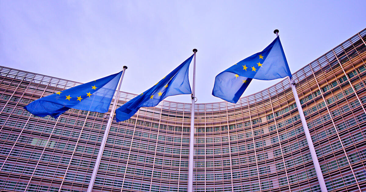 European flags at the European Commission building in Brussels