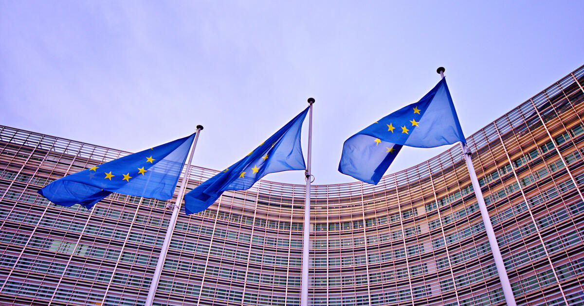 European flags at the European Commission building in Brussels