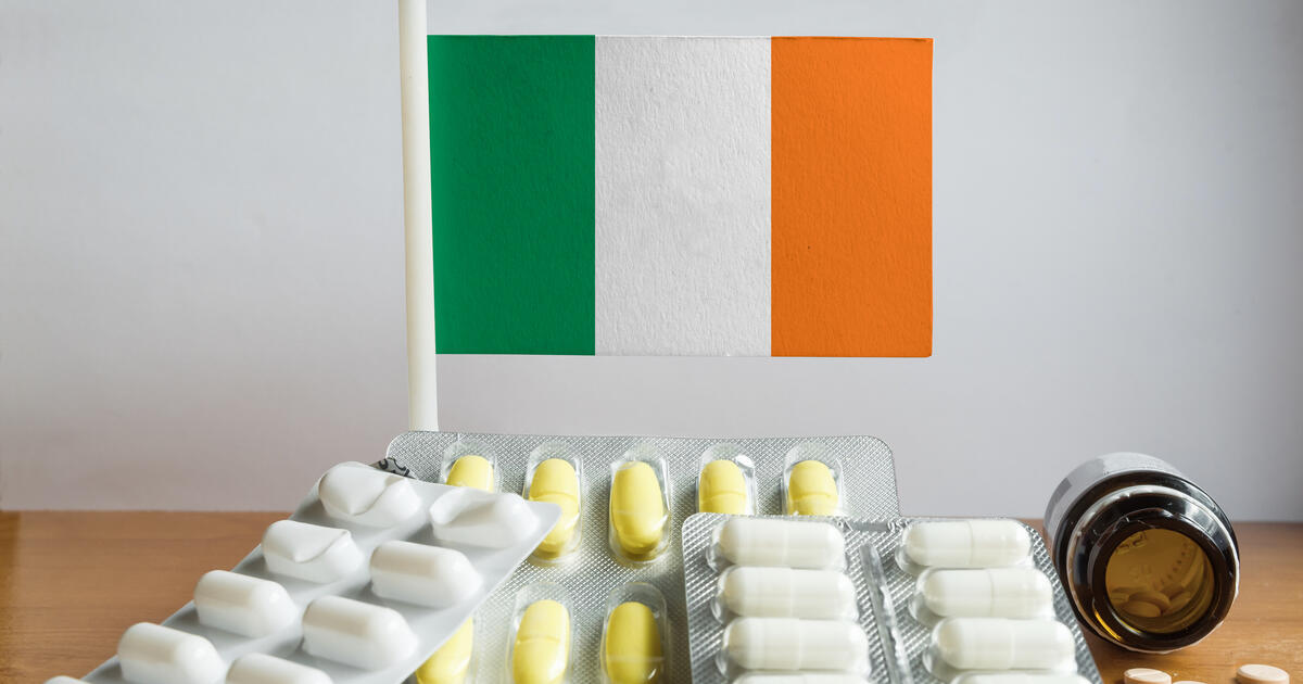 Medicines in front of an Irish flag
