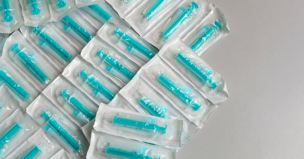 Medical syringes in a package