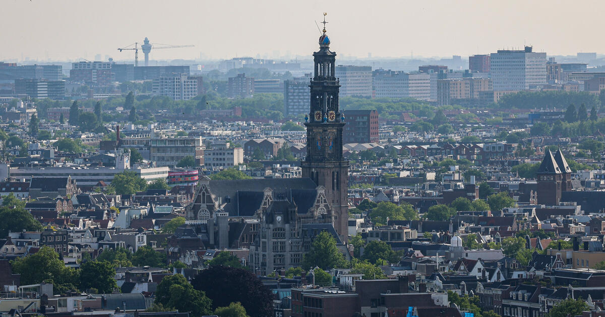 Westerkerk church tower overlooking central Amsterdam.