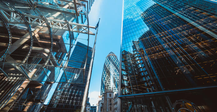 Glass facades in London financial district