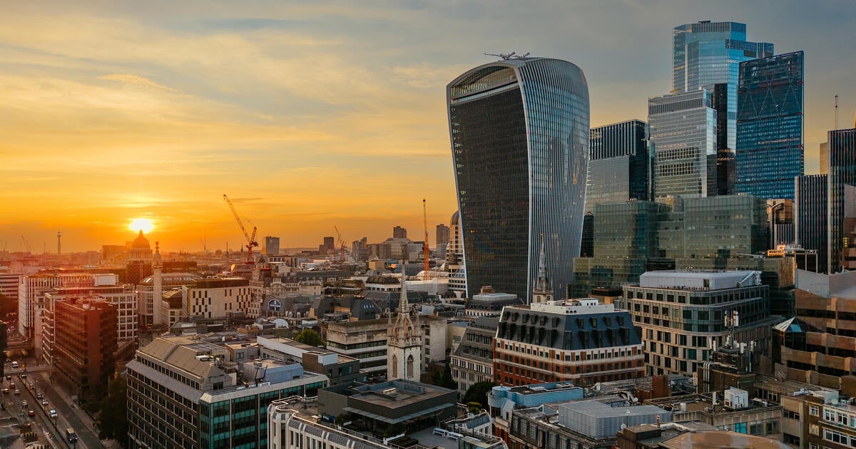London city skyline at sunset