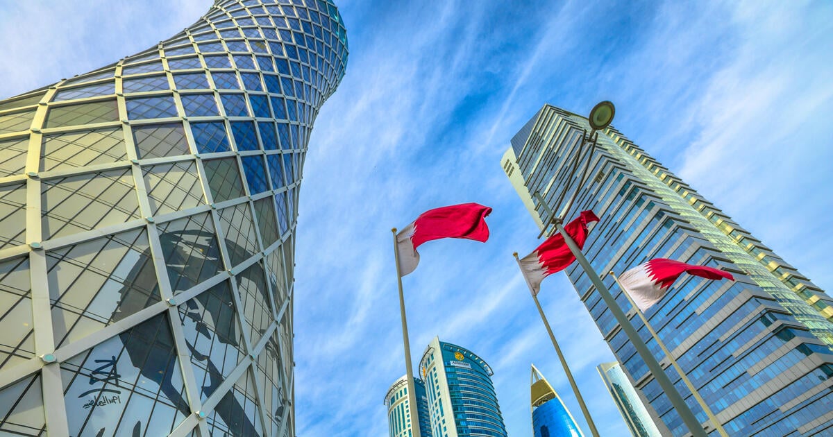 ornado Tower with image of Emir Tamim bin Hamad alThani and Flag of Qatar