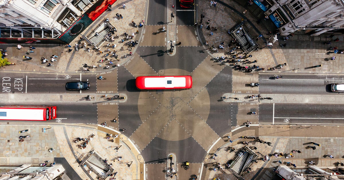 Overhead city intersection connected infrastructure - SEOSocialEditorial image
