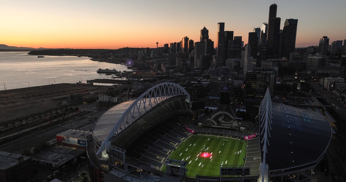 Seattle Stadium and city view from the air