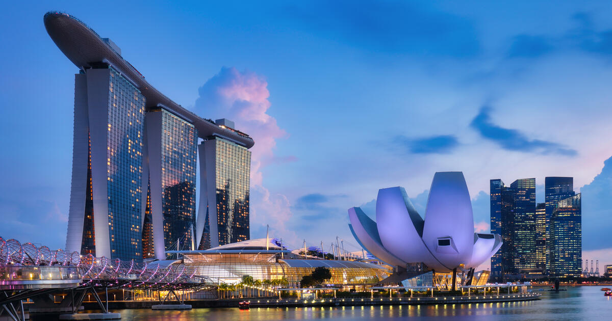 Singapore night city skyline at business district