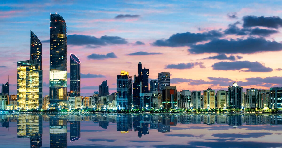 View of Abu Dhabi Skyline at sunset