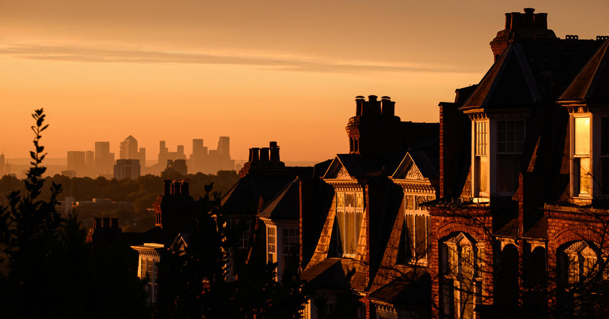 London houses and skyline in morning light