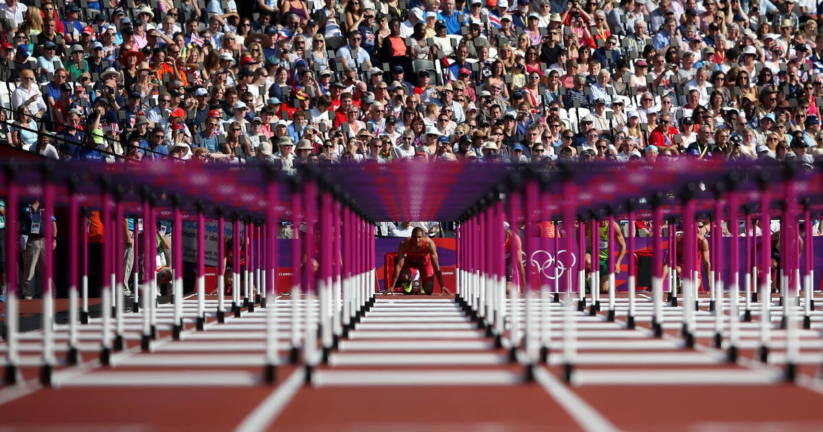 Ashton Eaton of the United States competes during the Mens Decathlon 110m