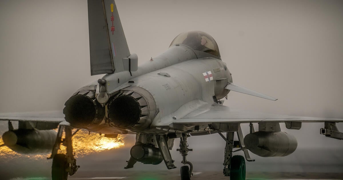 A Royal Air Force Eurofighter Typhoon jet takes off from RAF Coningsby