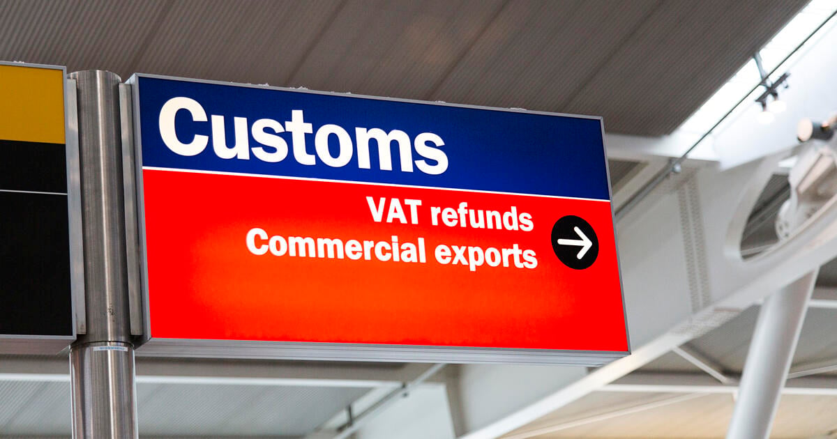 Customs directional sign at airport  Emigration and Immigration  SEOSocialEditorial image