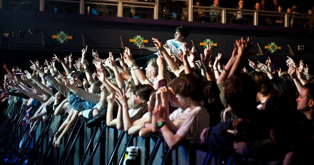 The Crowd watch on as Miles Kane Performs onstage during the NME Awards Tour at O2 Academy, Birmingham.