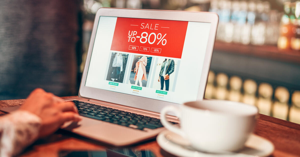 Online shopping sale displayed on a laptop screen