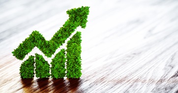 Green finance graph showing return on investment made with leafy plants seo
