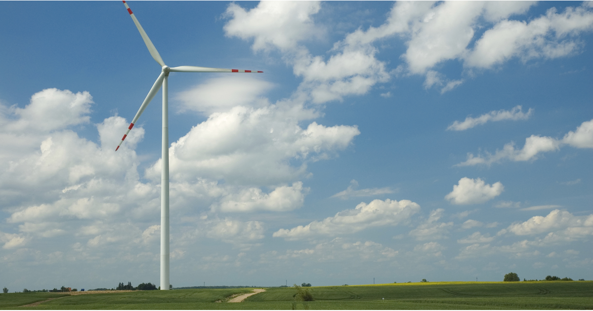 Single wind turbine in countryside