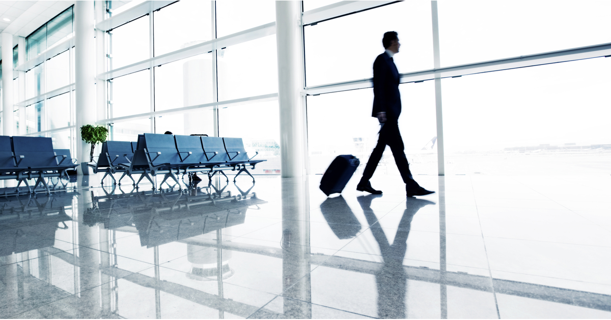 Businessman in empty airport