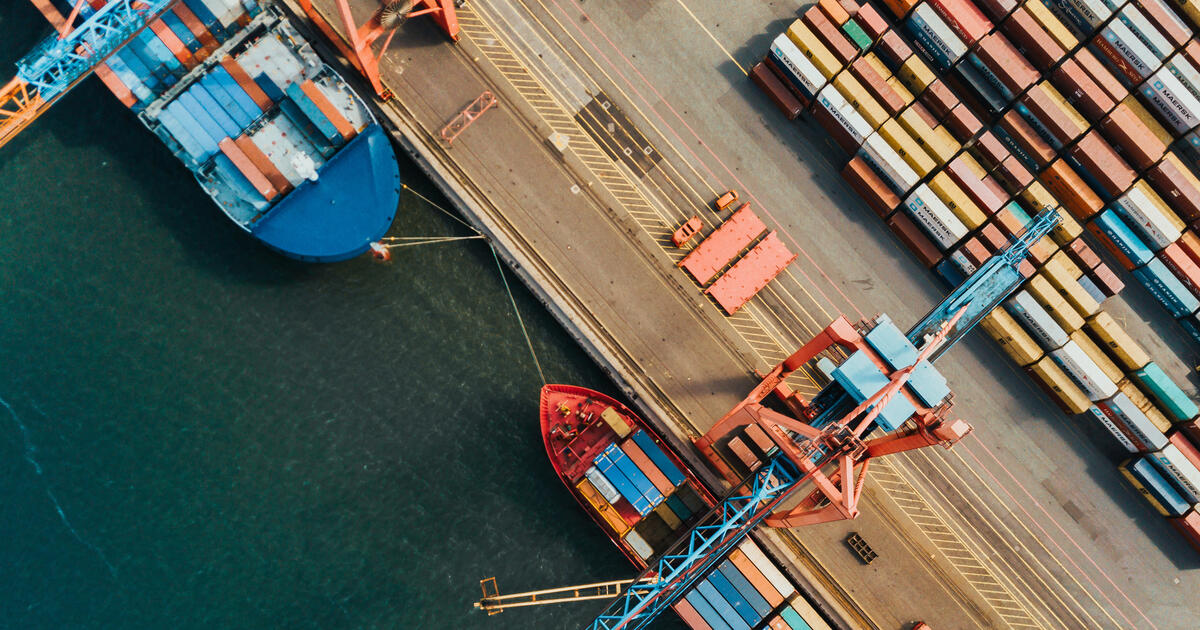 high angle view on Cargo container terminal in Hamburg port