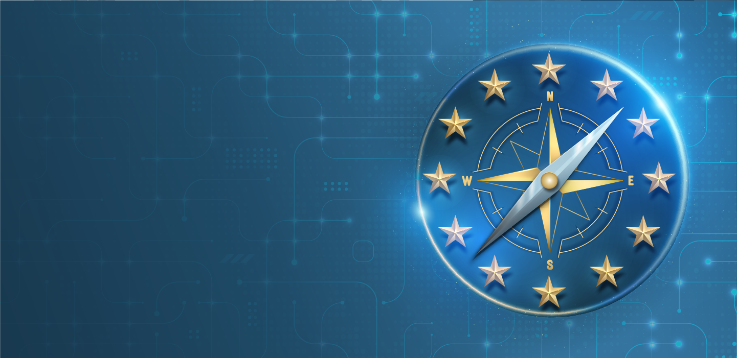 Technology-themed compass representing AI governance & navigation